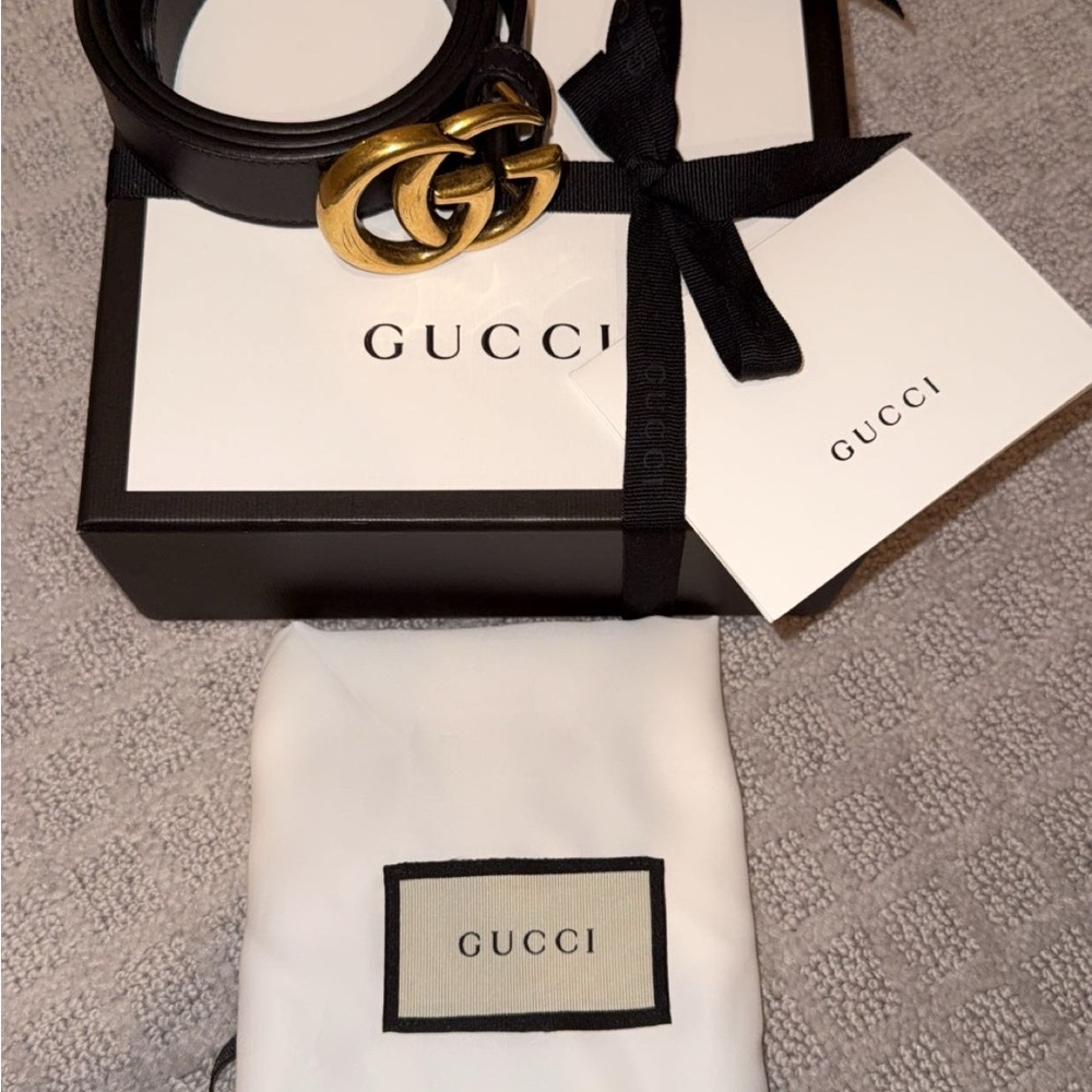 Gucci Black Leather Belt with Gold Buckle